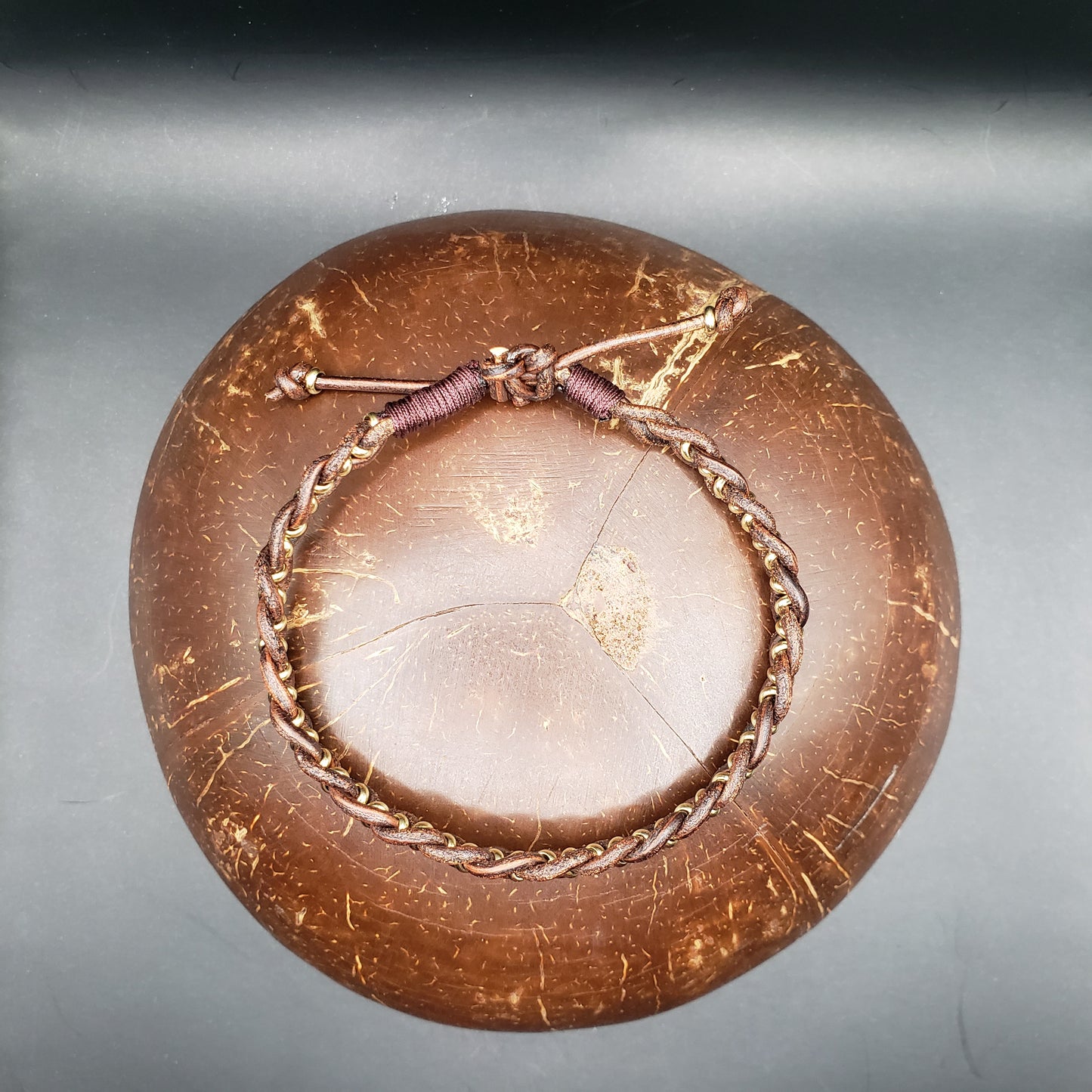 Adjustable Woven Leather with Gold Rings Bracelet