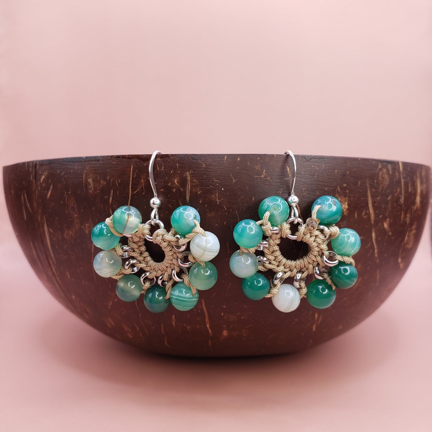 Woven Earrings with Green Banded Agate