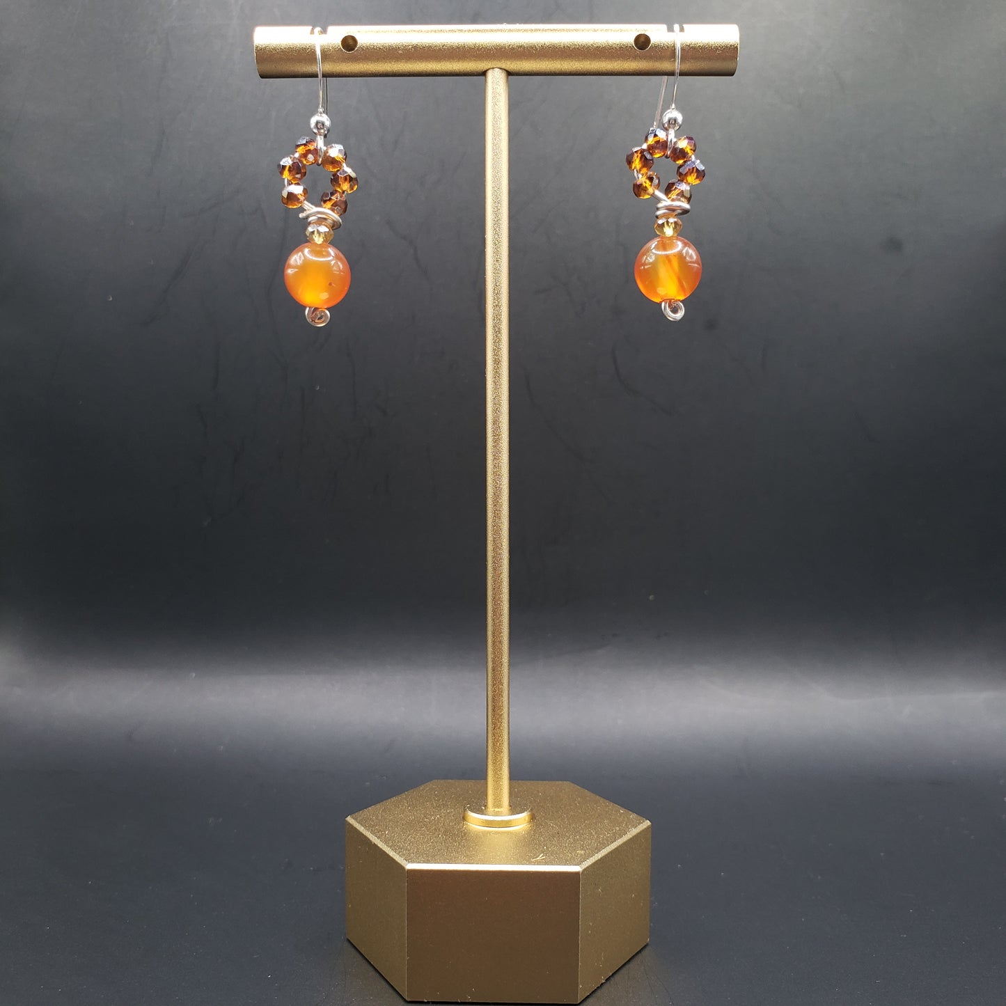 Carnelian and Crystal Drop Earrings