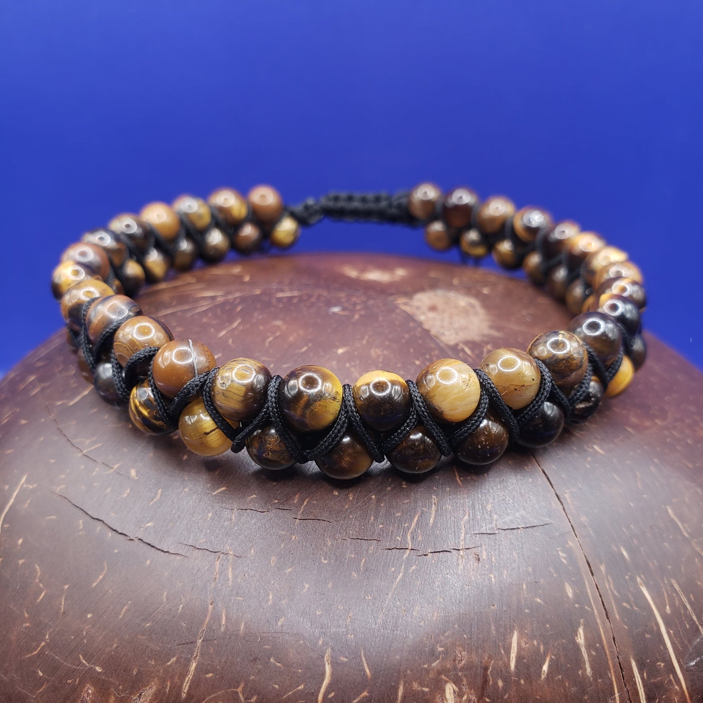 Adjustable Double-Shamballa Tiger's Eye Bracelet