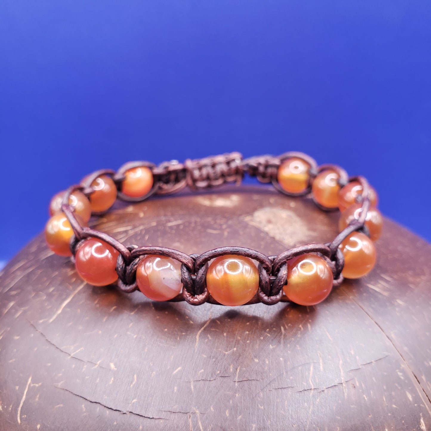 Carnelian and Woven Leather Shamballa Bracelet