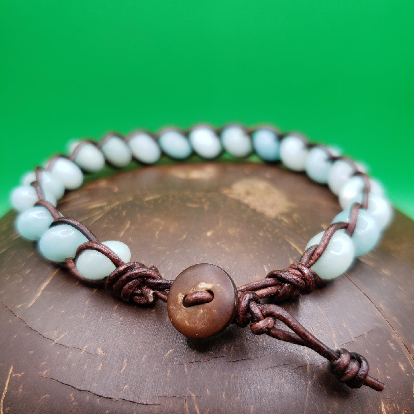 Amazonite and Woven Leather Bracelet