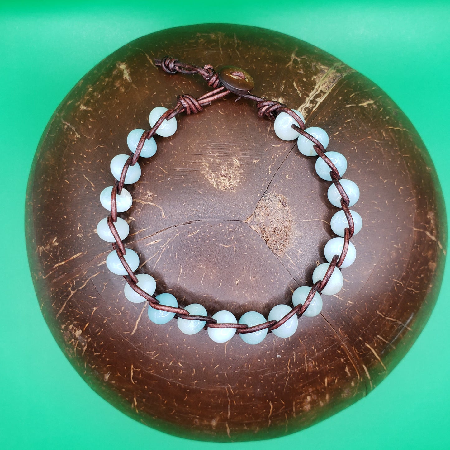 Amazonite and Woven Leather Bracelet