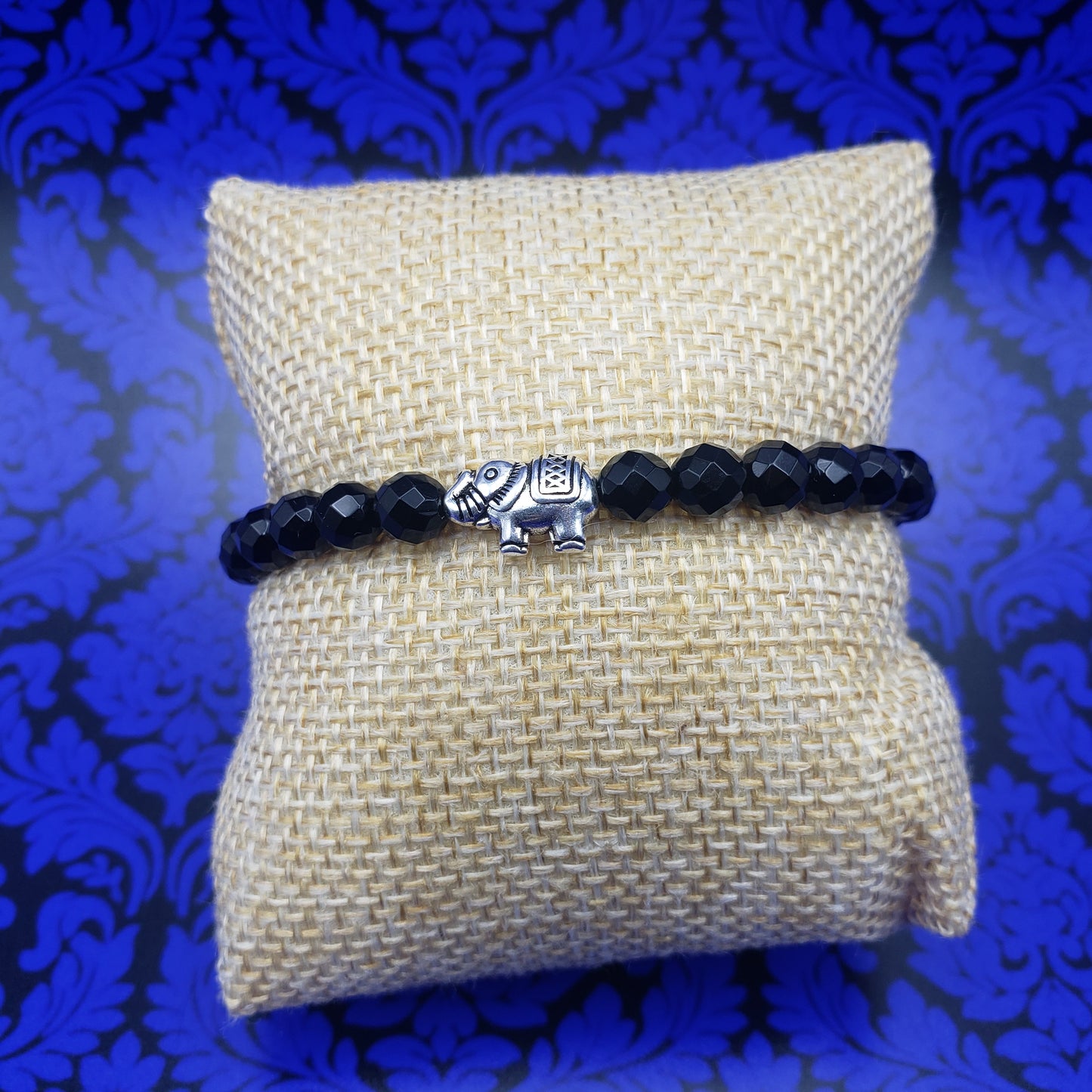 Faceted Onyx and Elephant Bracelet