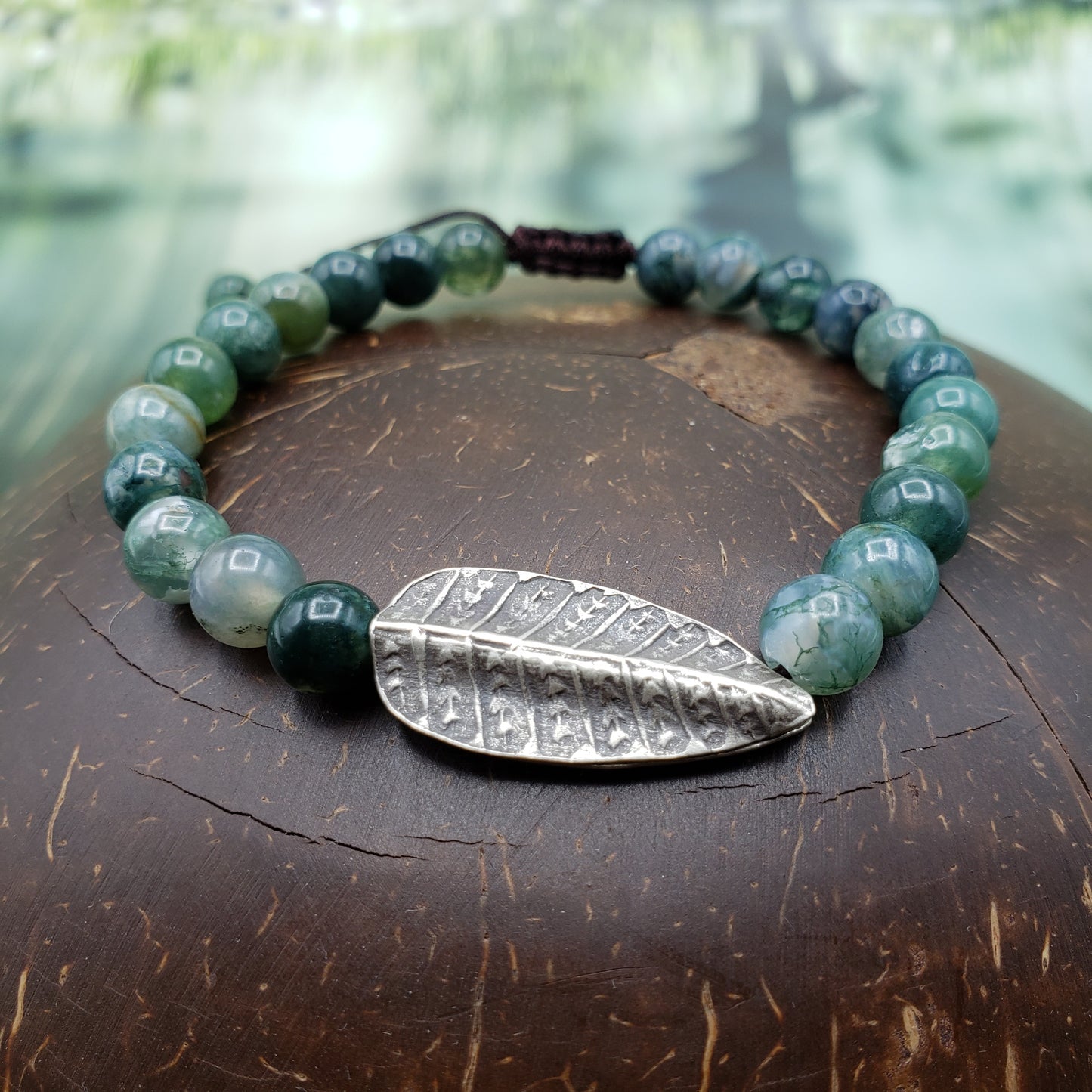 Hilltribe Silver Fern and Moss Agate Bracelet