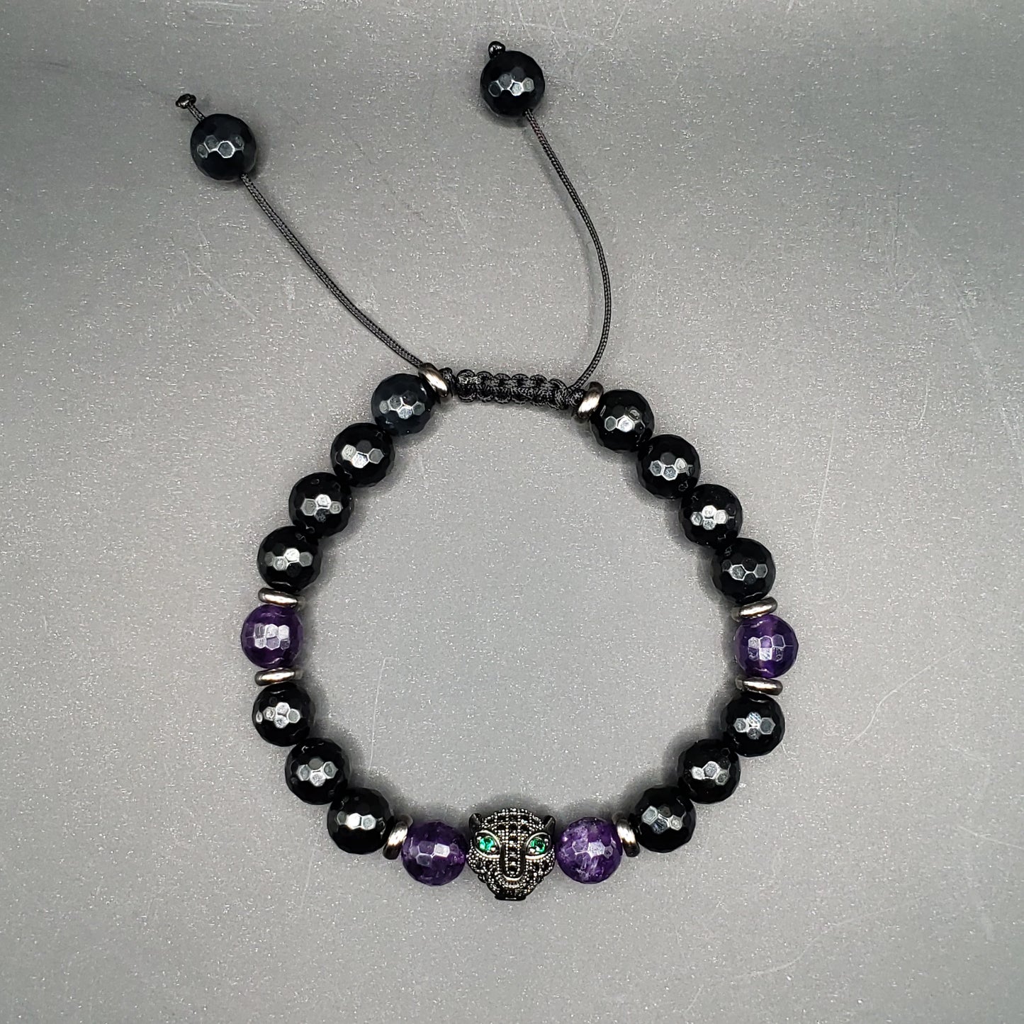Black Panther Bracelet with Faceted Onyx and Amethyst