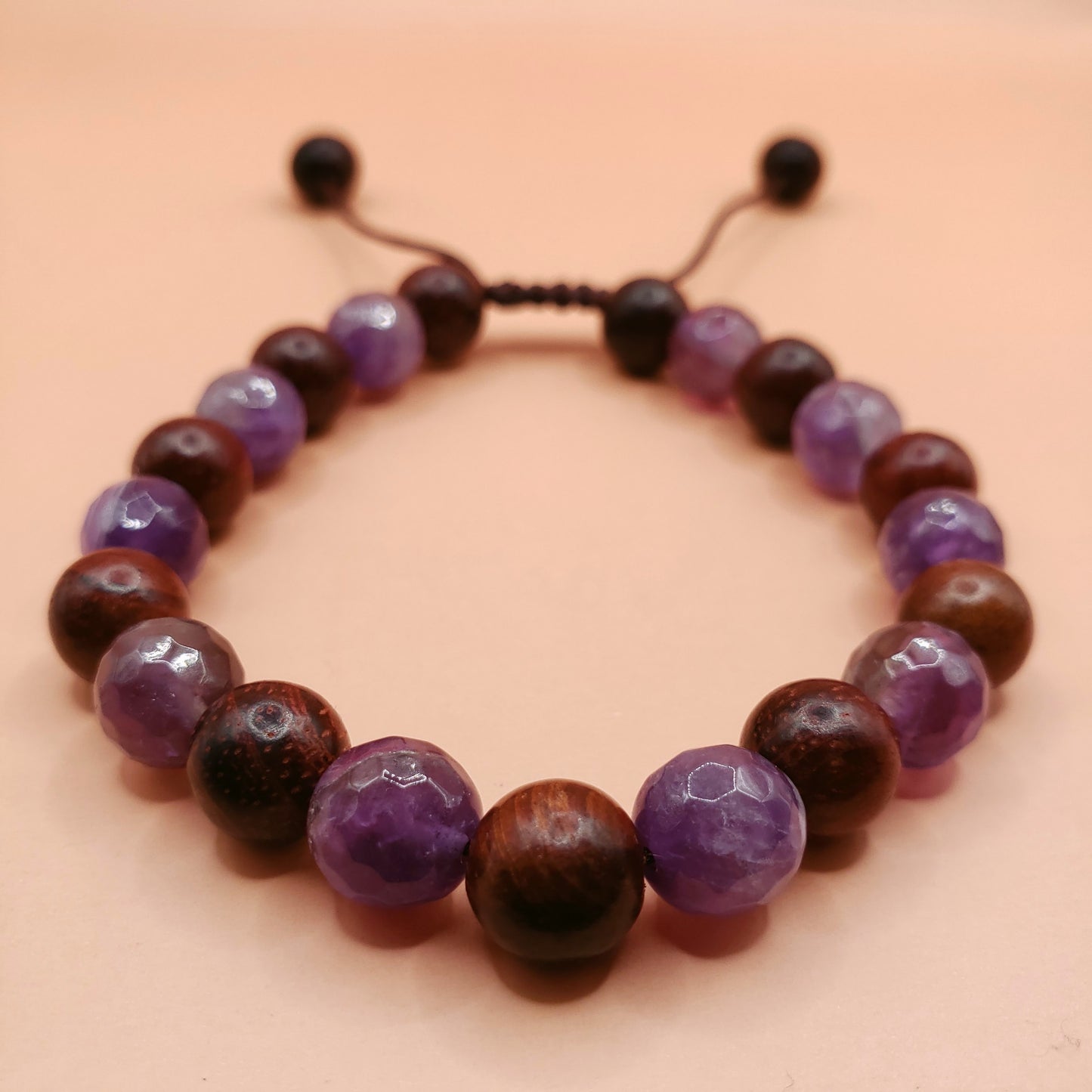 Alternating Amethyst and Wood Bracelet