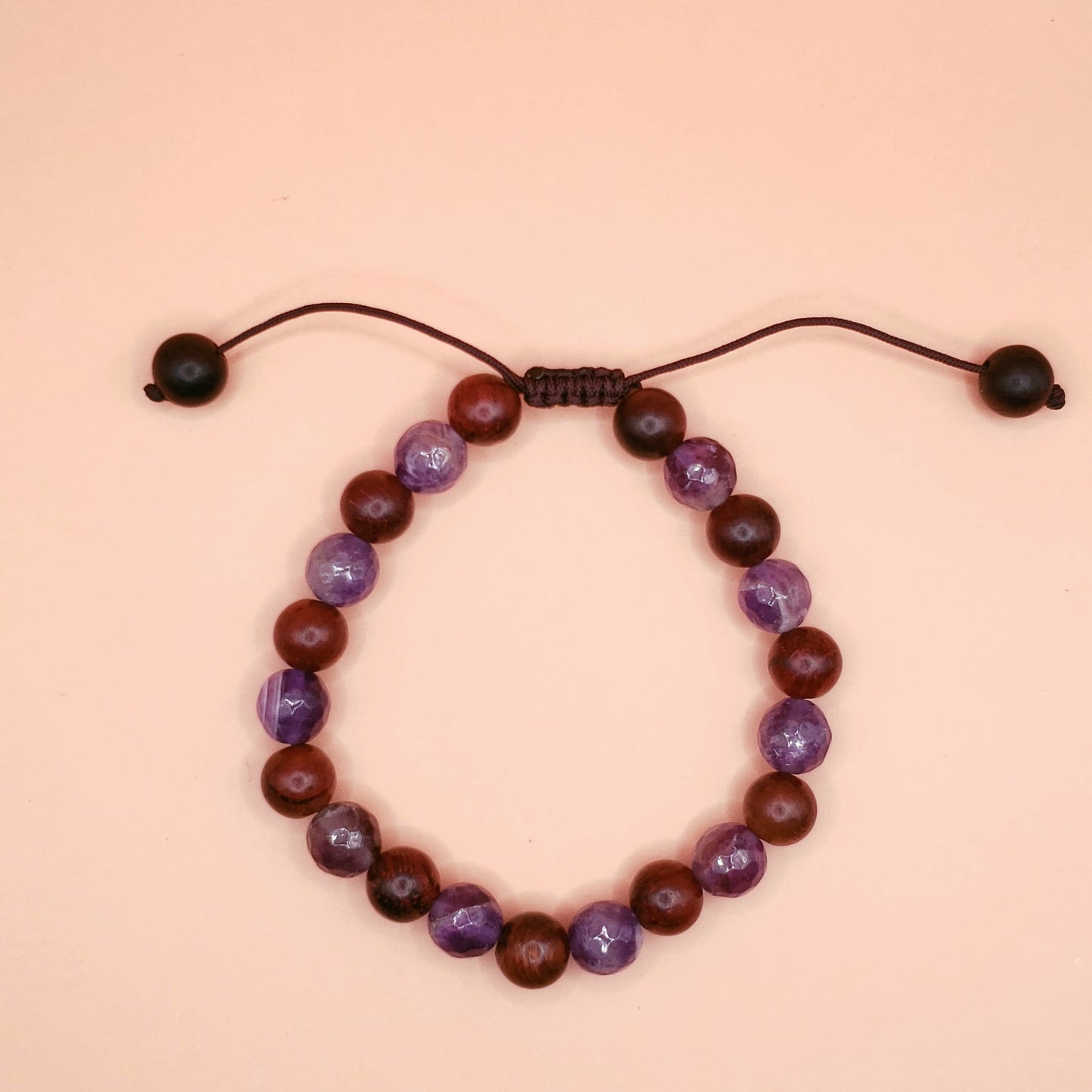 Alternating Amethyst and Wood Bracelet