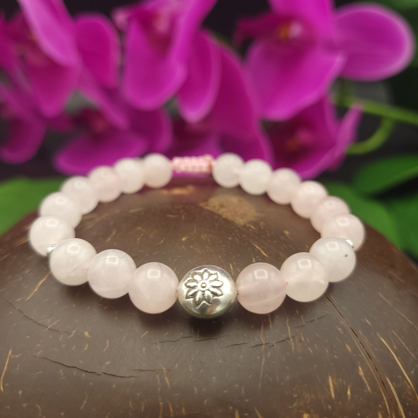 Rose Quartz and Hilltribe Silver Bracelet
