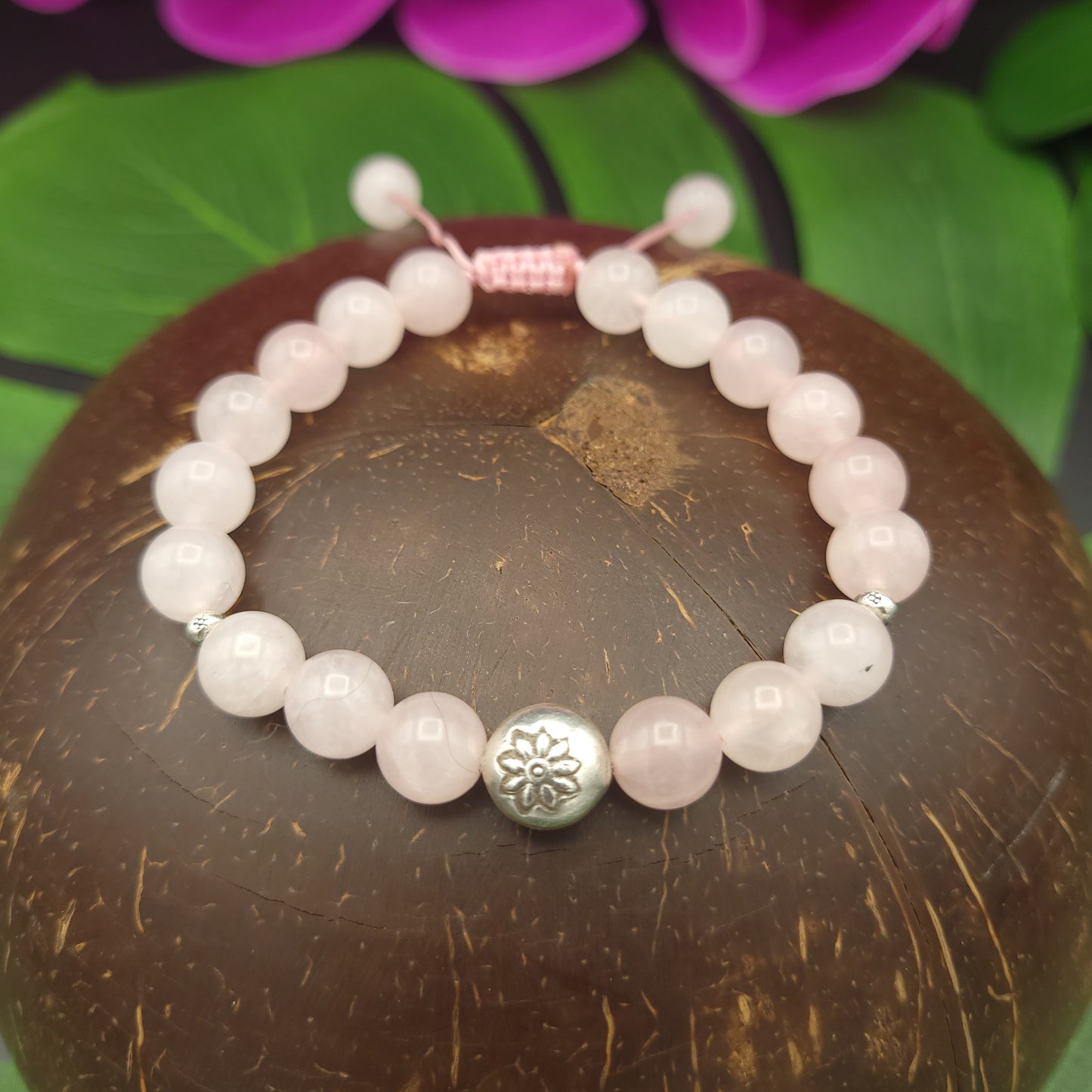 Rose Quartz and Hilltribe Silver Bracelet