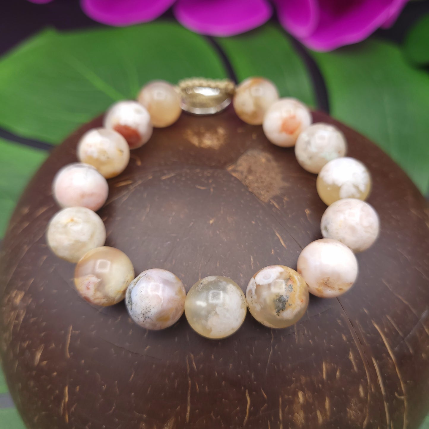 Chunky Cherry Blossom Agate Bracelet