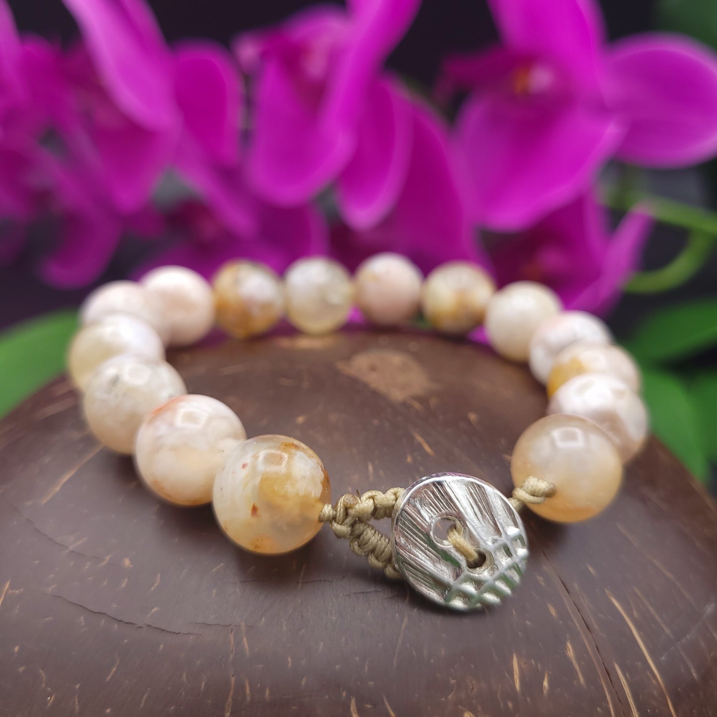 Chunky Cherry Blossom Agate Bracelet