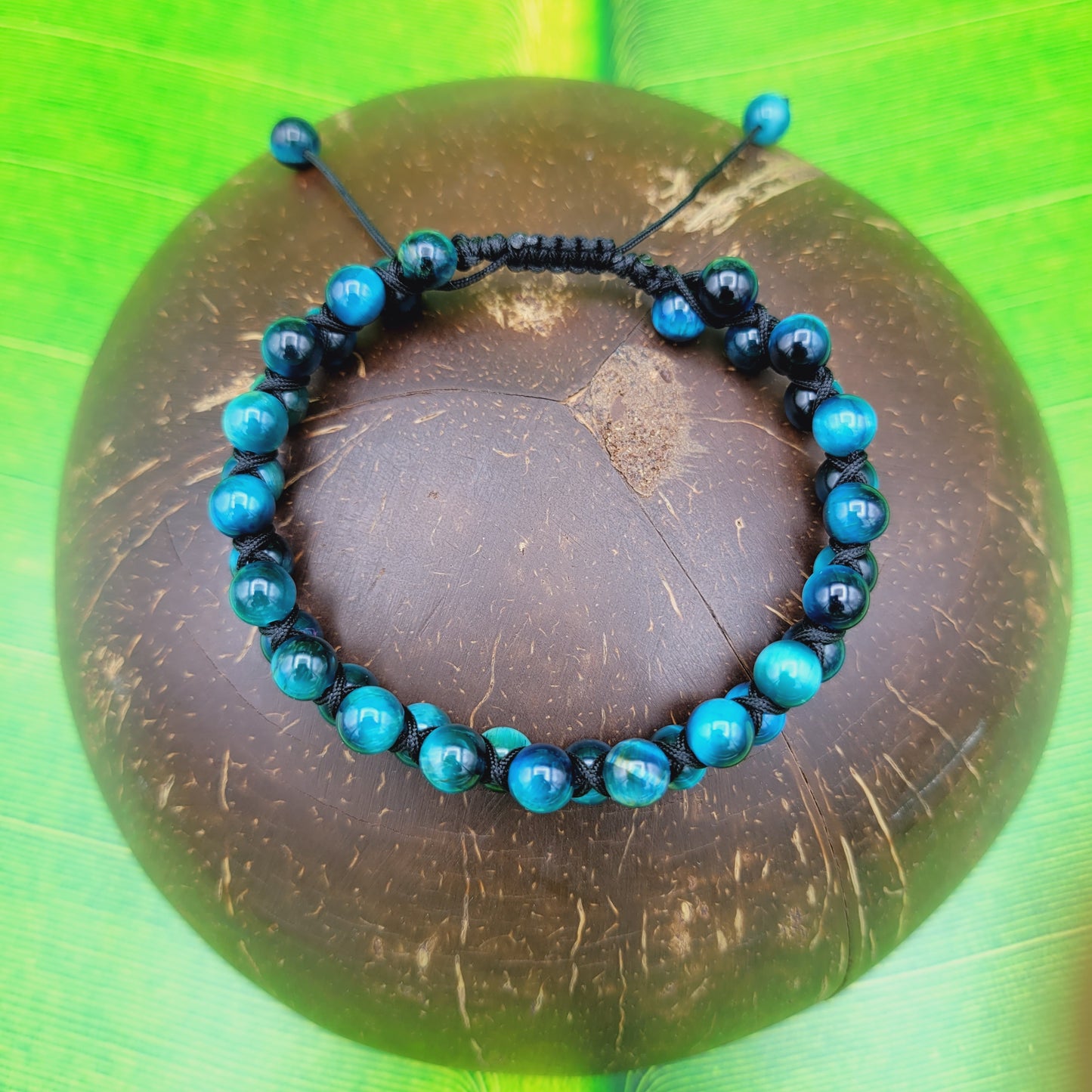 Adjustable Double-Shamballa Blue Tiger Eye Bracelet