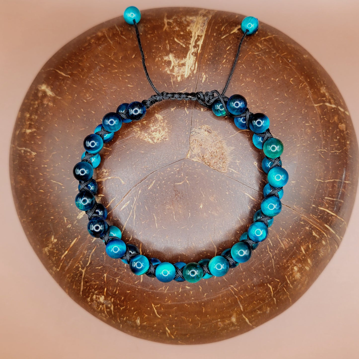 Adjustable Double-Shamballa Blue Tiger Eye Bracelet