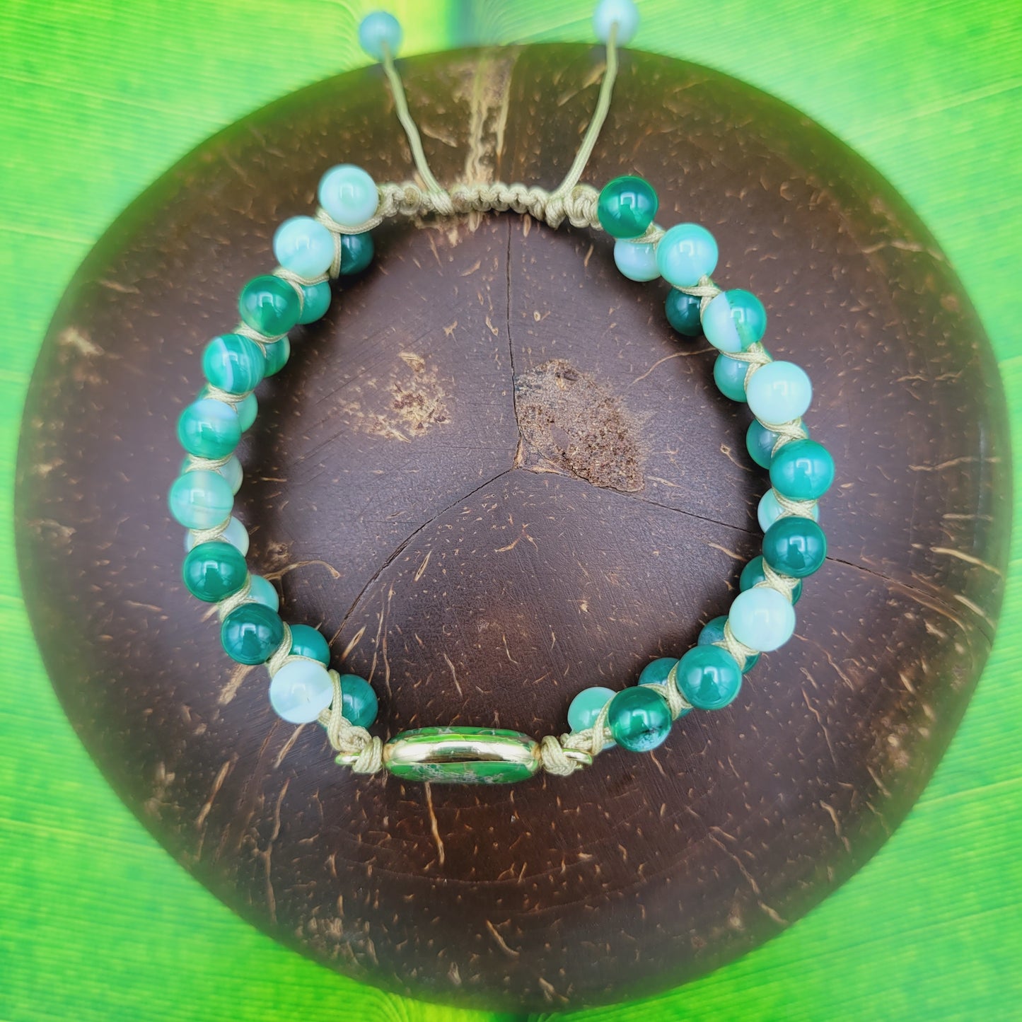 Adjustable Double-Shamballa Sea Sediment Jasper and Green-Banded Agate Bracelet.