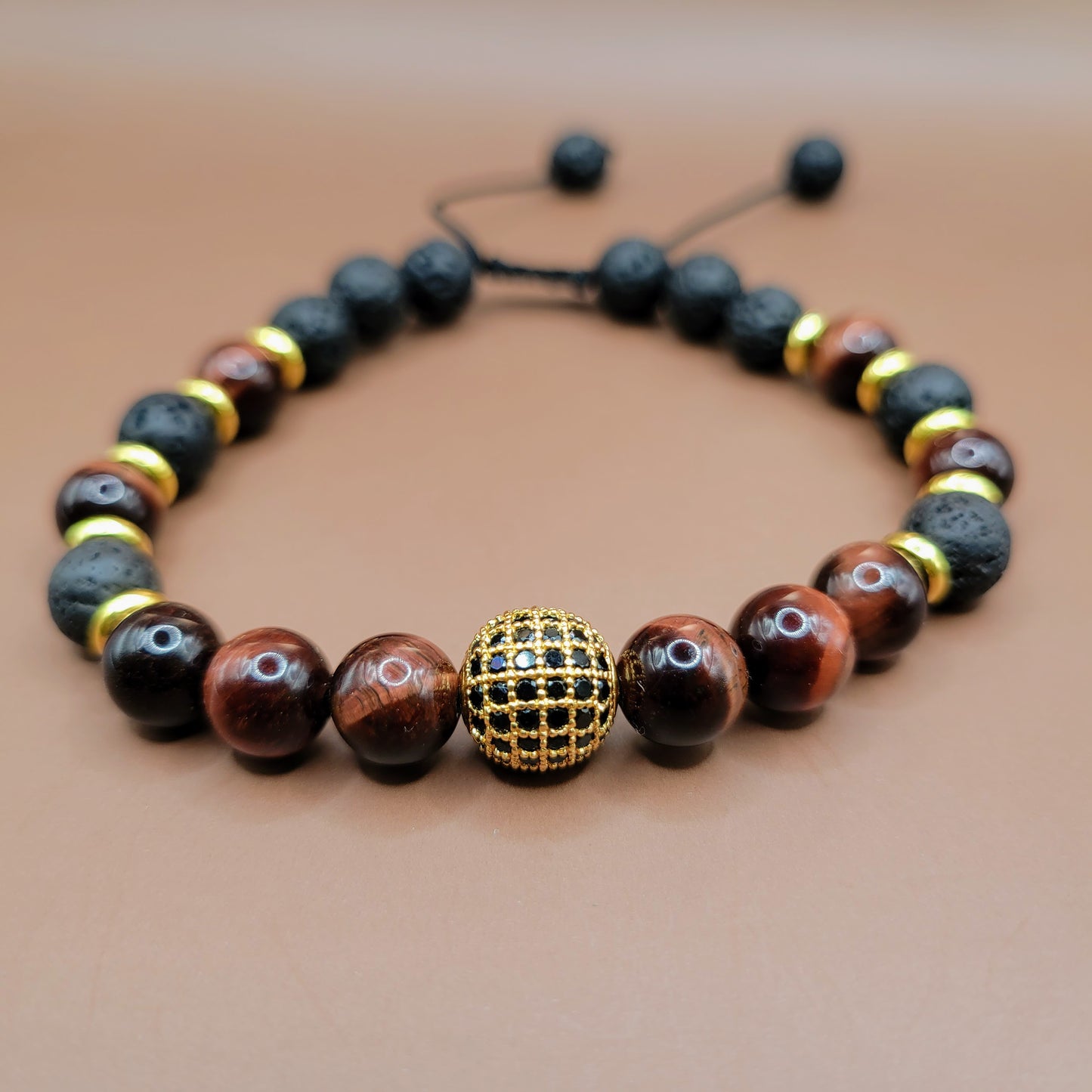 Red Tiger Eye and Lava Stone Bracelet