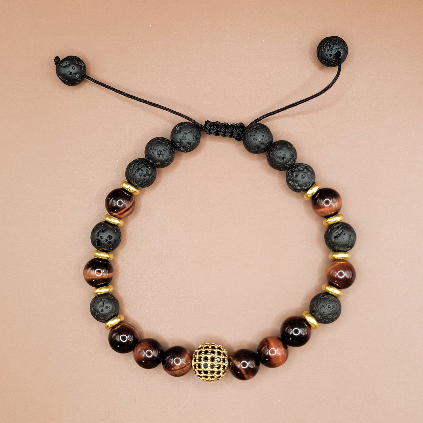 Red Tiger Eye and Lava Stone Bracelet