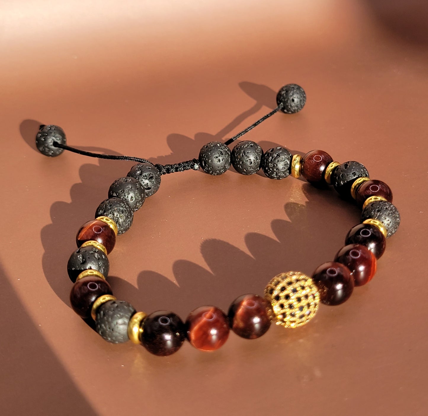 Red Tiger Eye and Lava Stone Bracelet