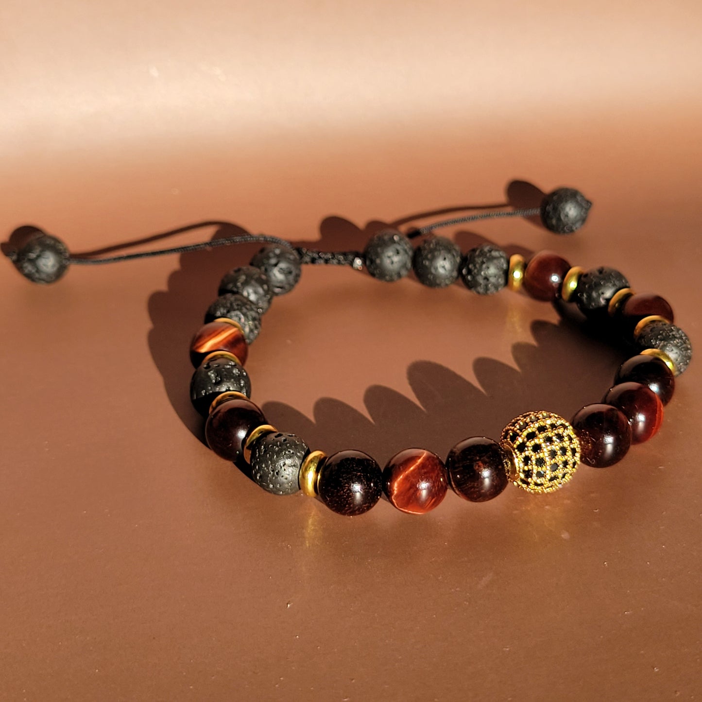 Red Tiger Eye and Lava Stone Bracelet