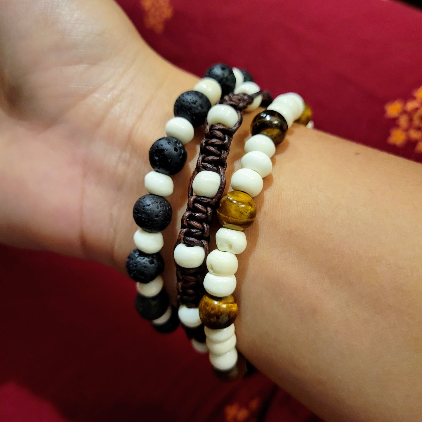 Bone Bead and Lava Rock Bracelet