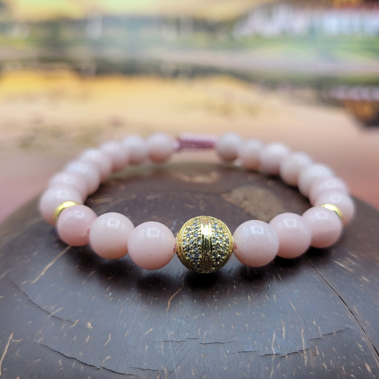 Pink Opal Bracelet with Gold Accents