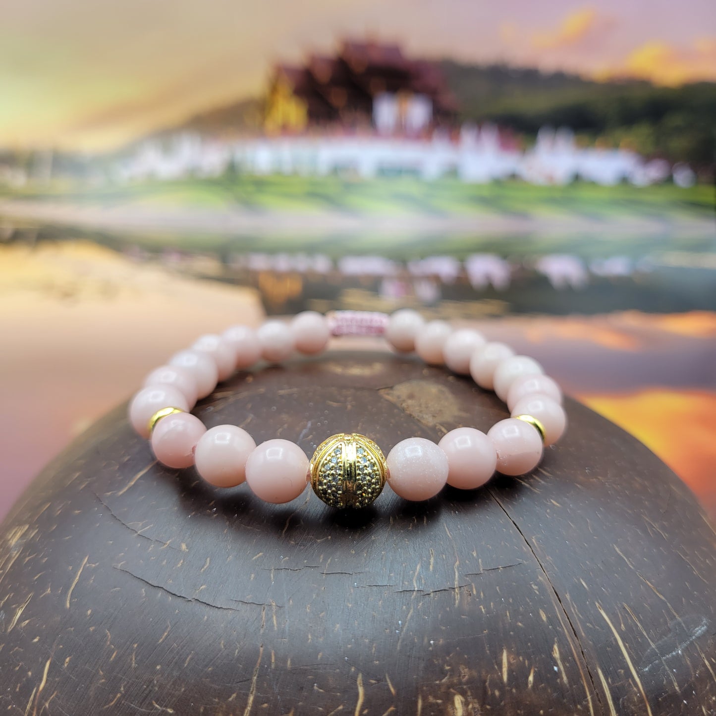 Pink Opal Bracelet with Gold Accents