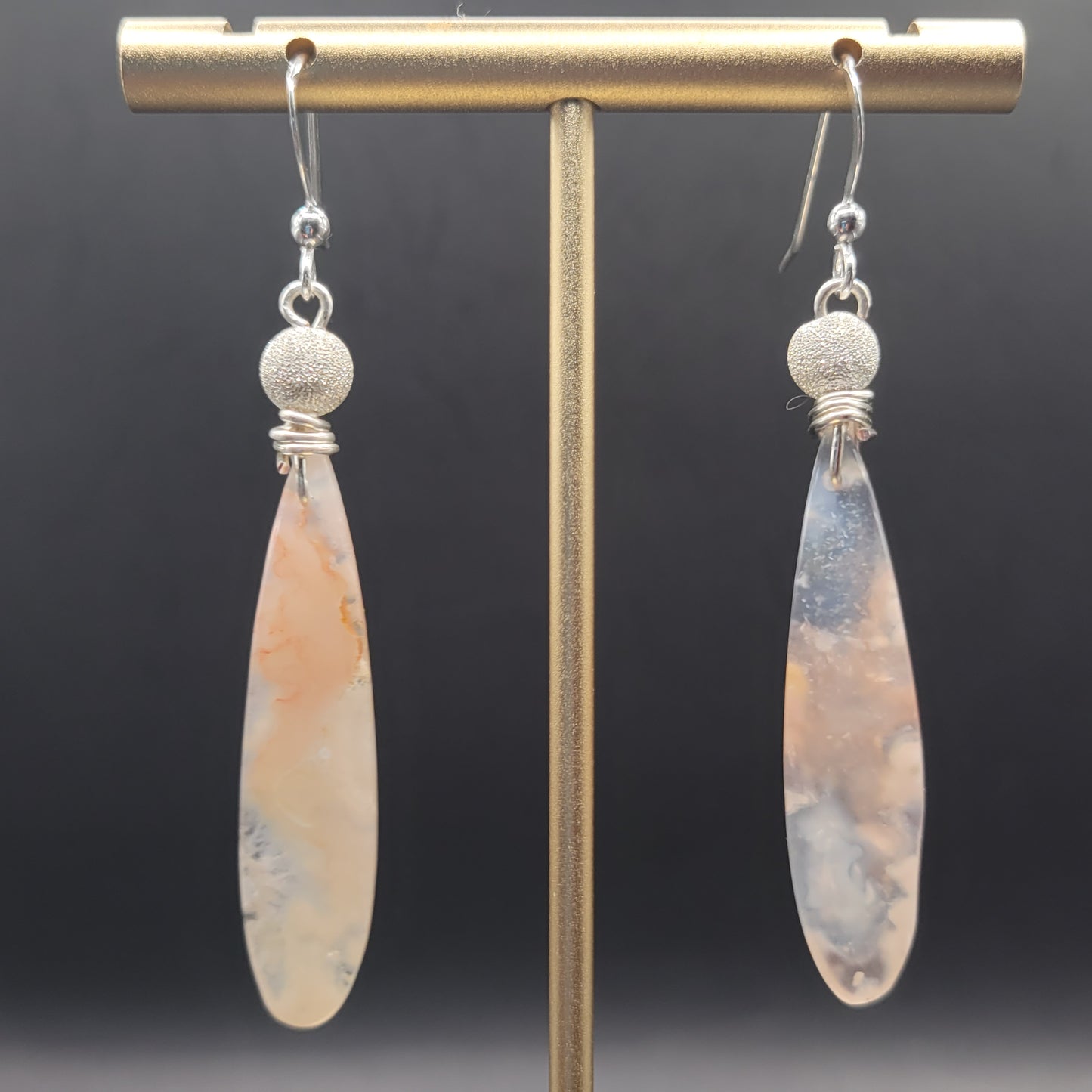 Cherry Blossom Agate and Silver Sparkle Drop Earrings