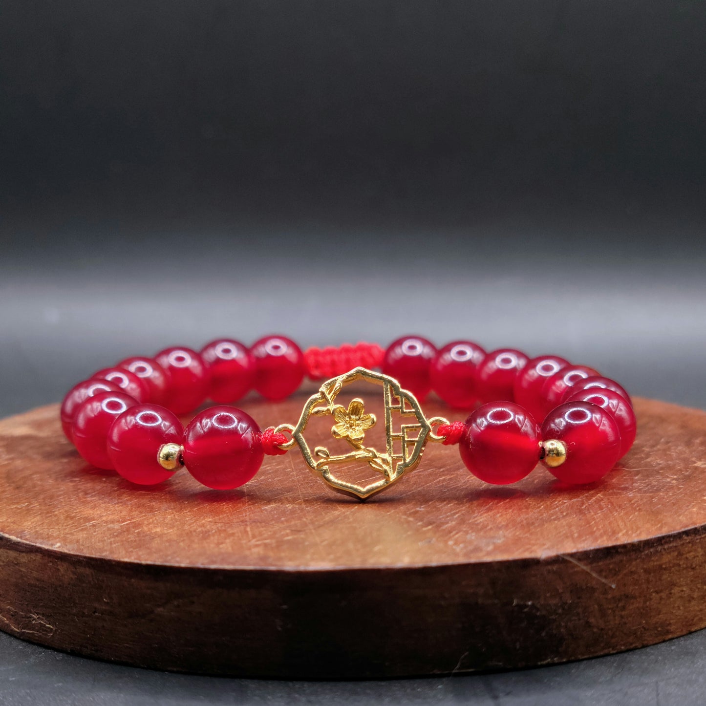 Gold Plum Blossom and Red Jade Bracelet