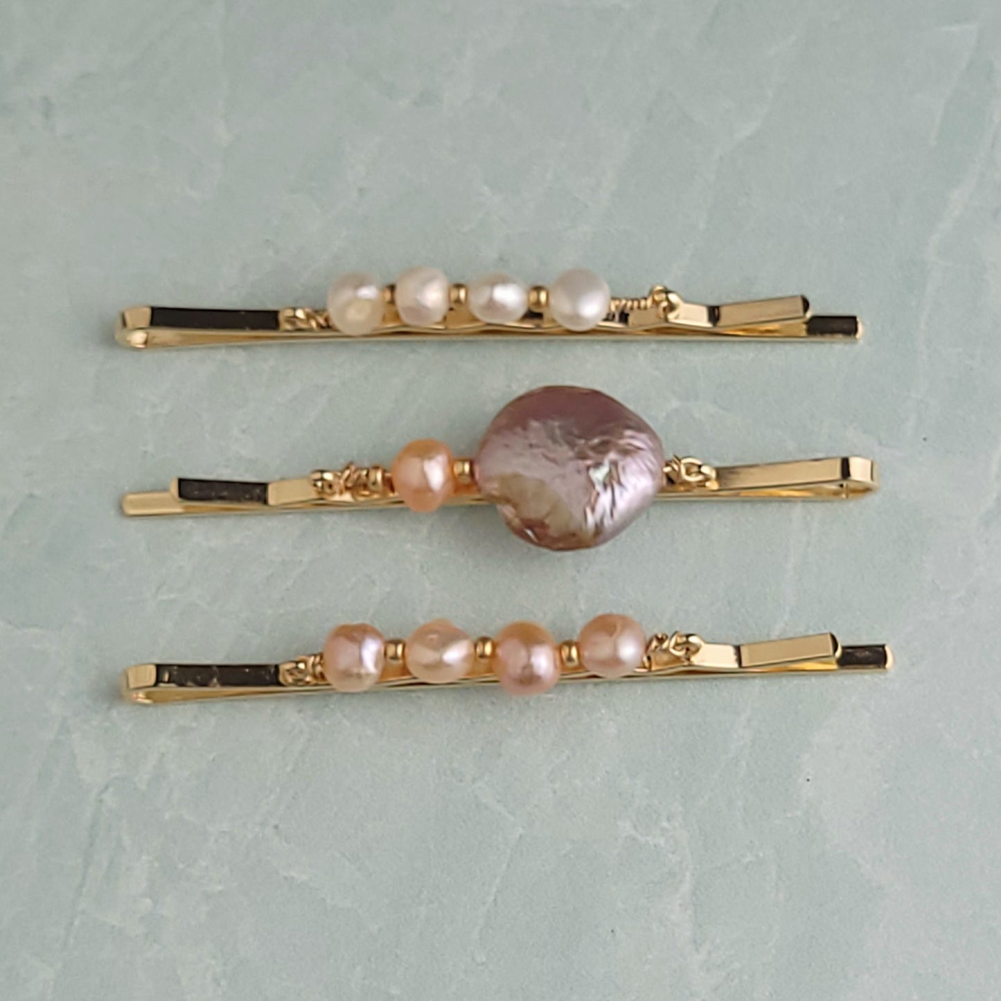 Pink Freshwater Pearl Bobby Pin