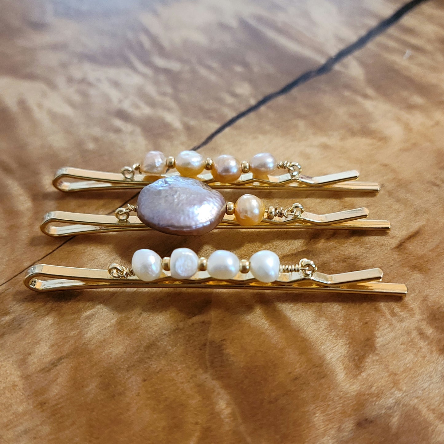 Violet and Pink Freshwater Pearl Bobby Pin