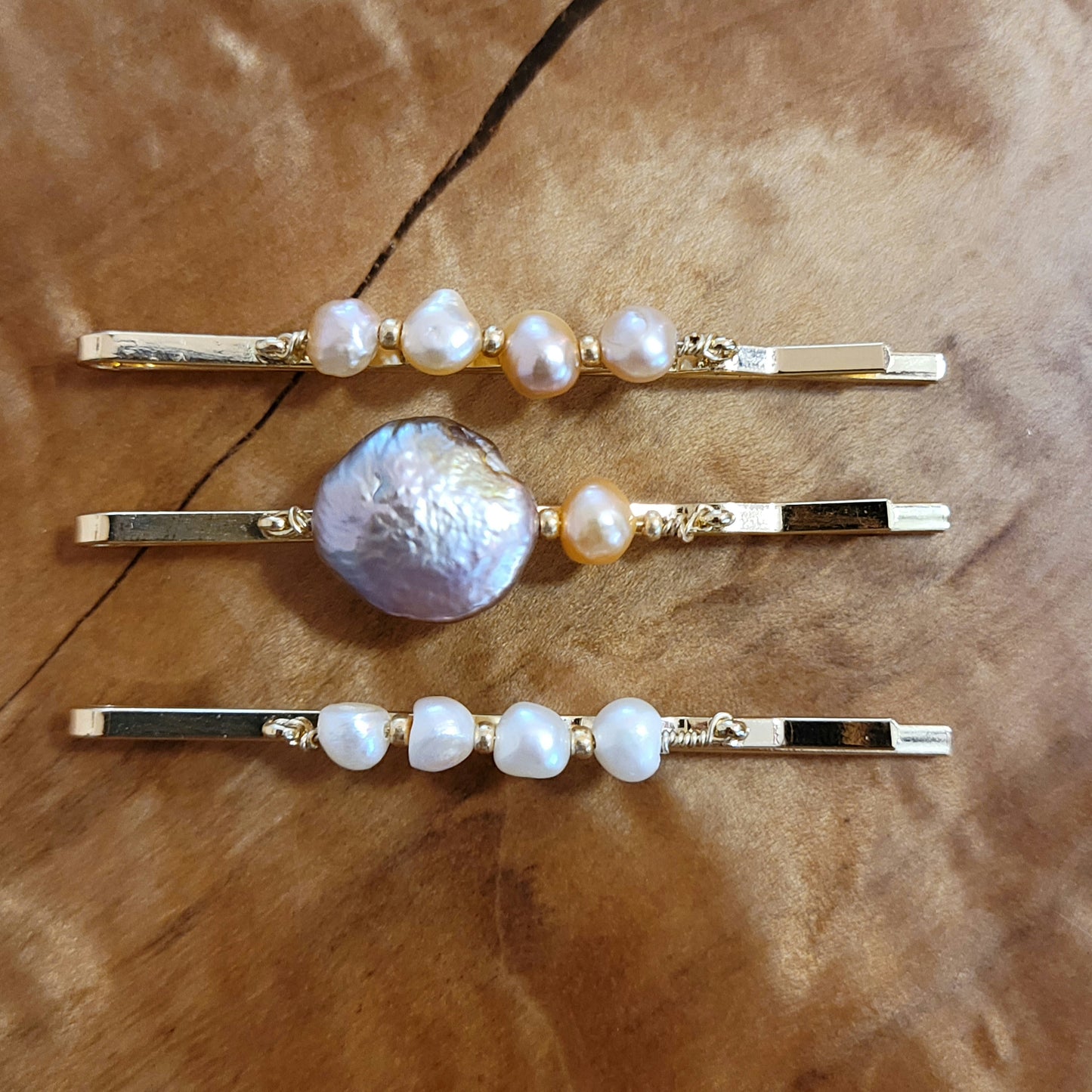 Violet and Pink Freshwater Pearl Bobby Pin