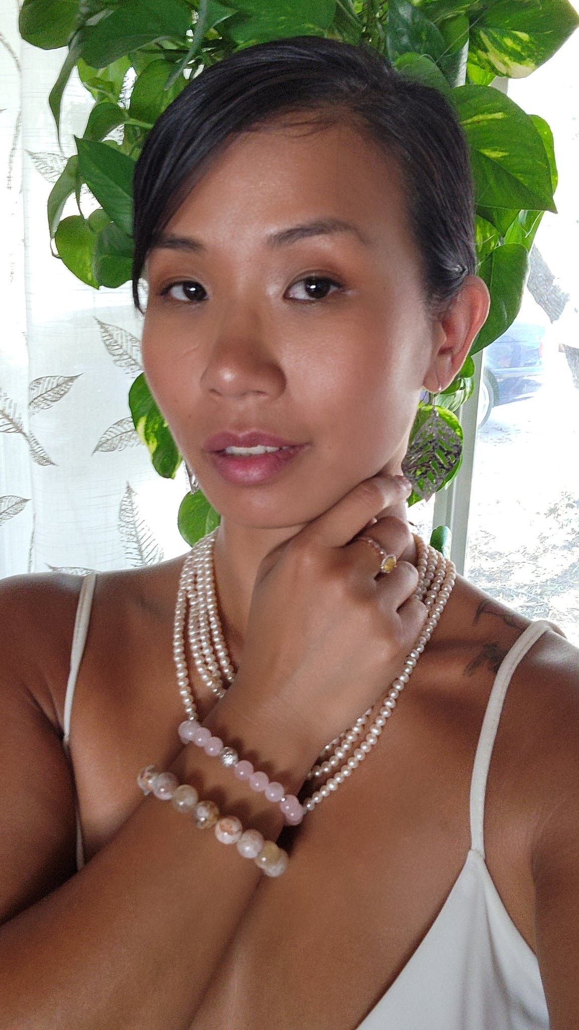 Rose Quartz and Hilltribe Silver Bracelet