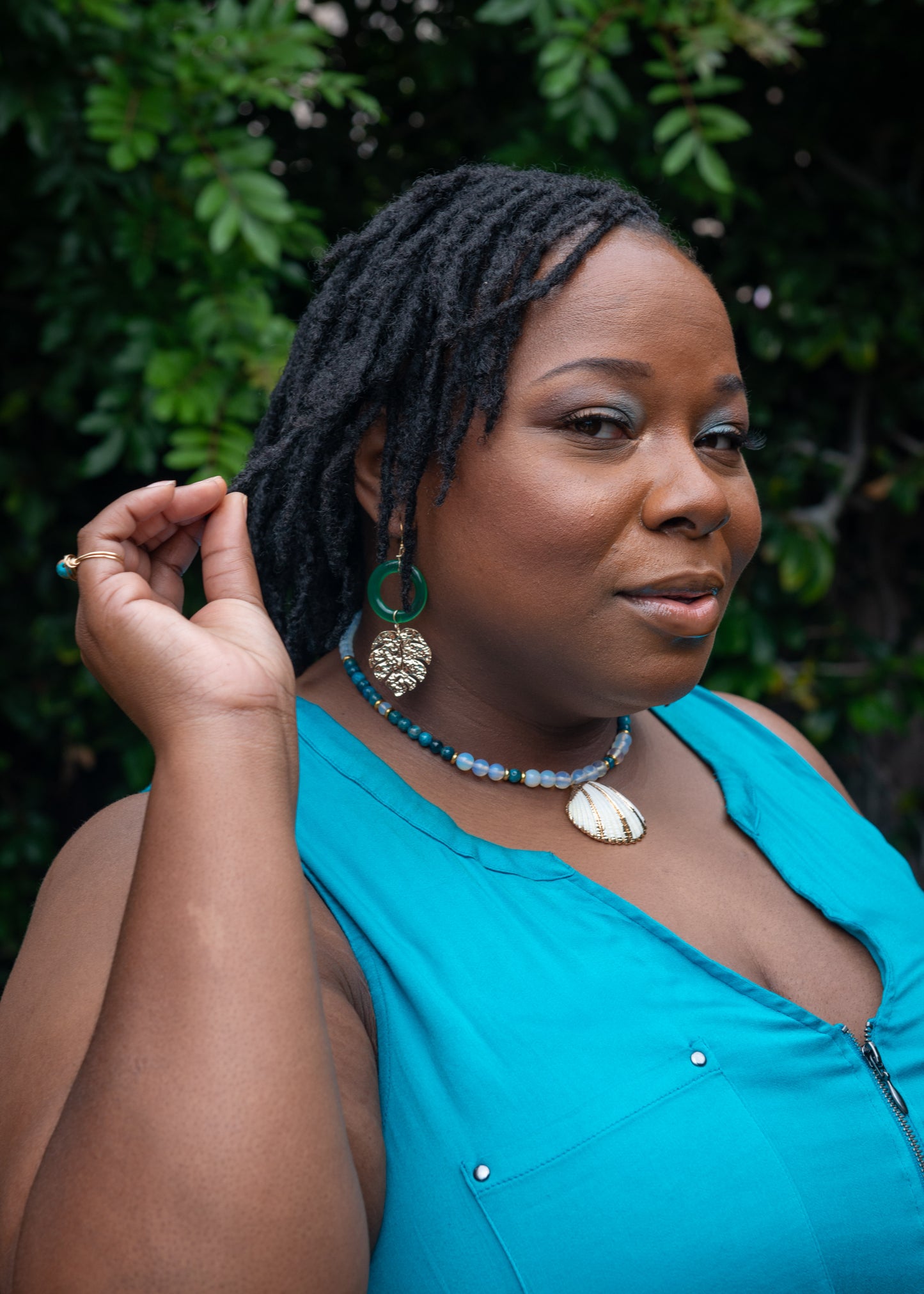 Agate and Monstera Leaf Earrings