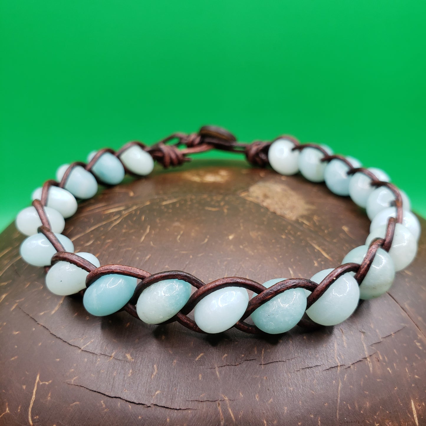 Amazonite and Woven Leather Bracelet