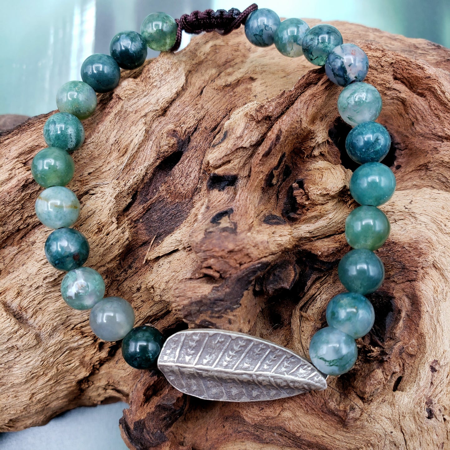 Hilltribe Silver Fern and Moss Agate Bracelet