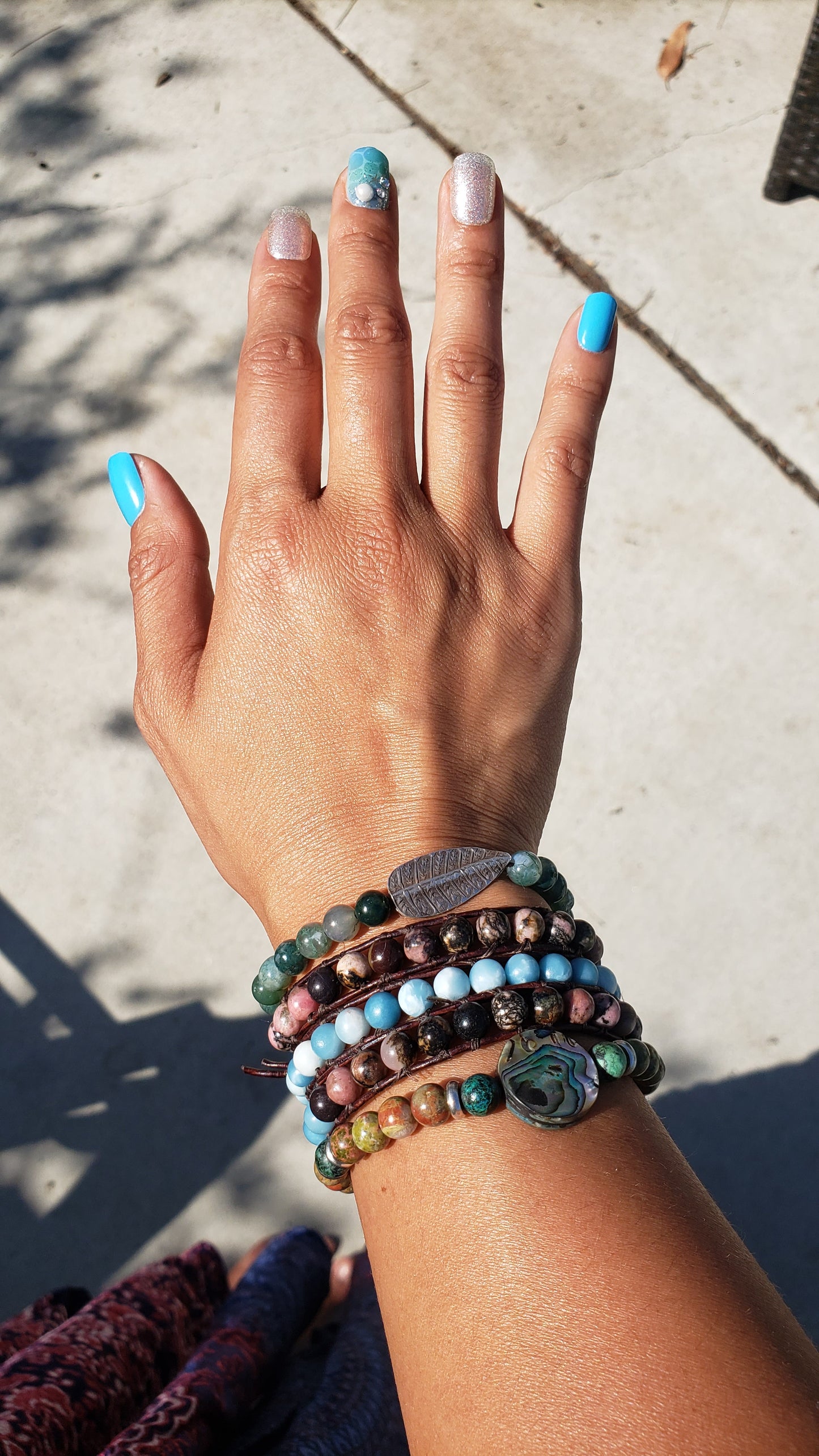 Hilltribe Silver Fern and Moss Agate Bracelet