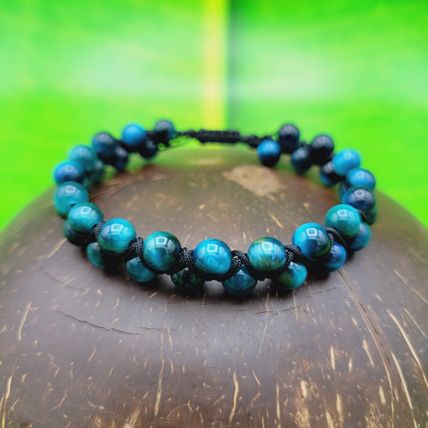 Adjustable Double-Shamballa Blue Tiger Eye Bracelet