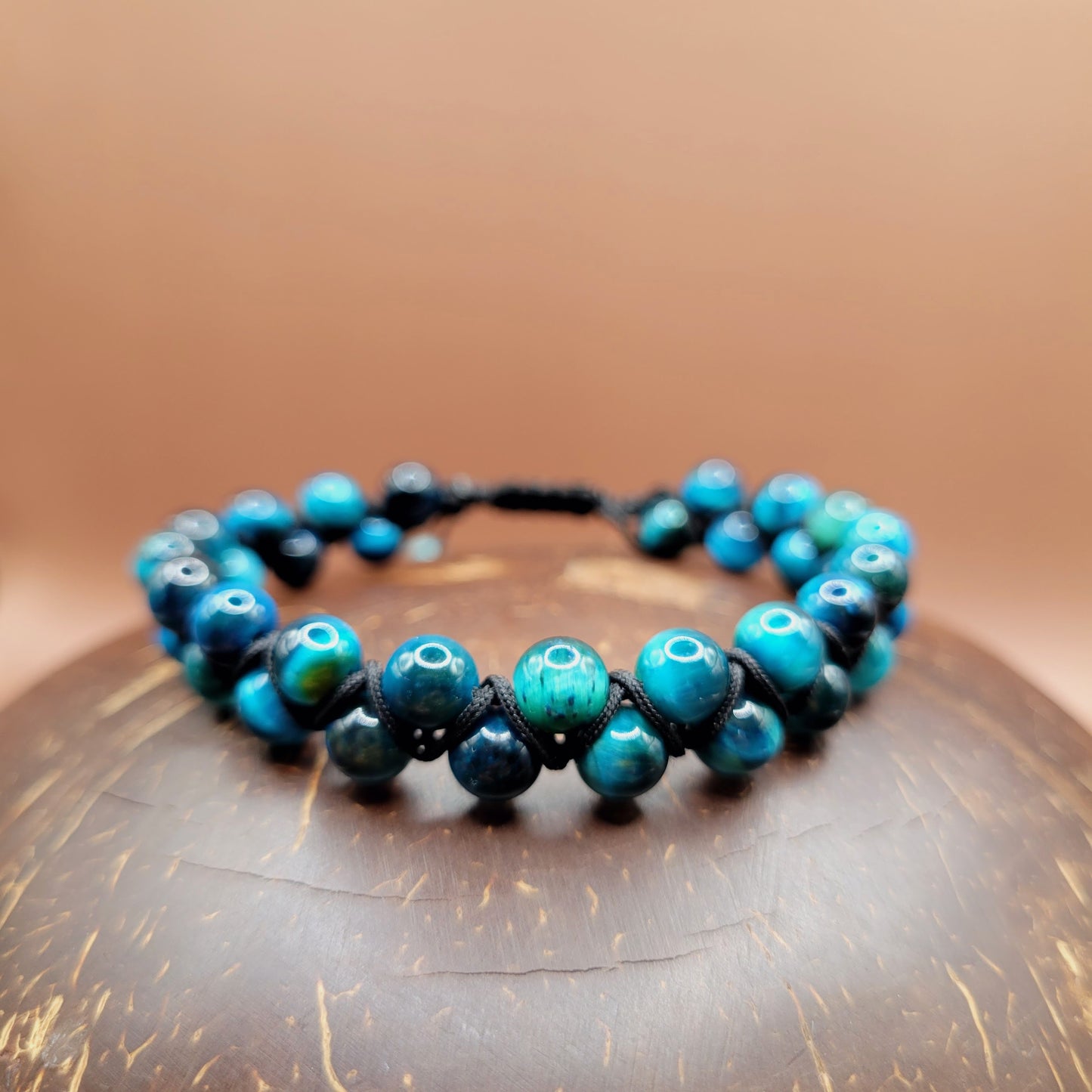 Adjustable Double-Shamballa Blue Tiger Eye Bracelet