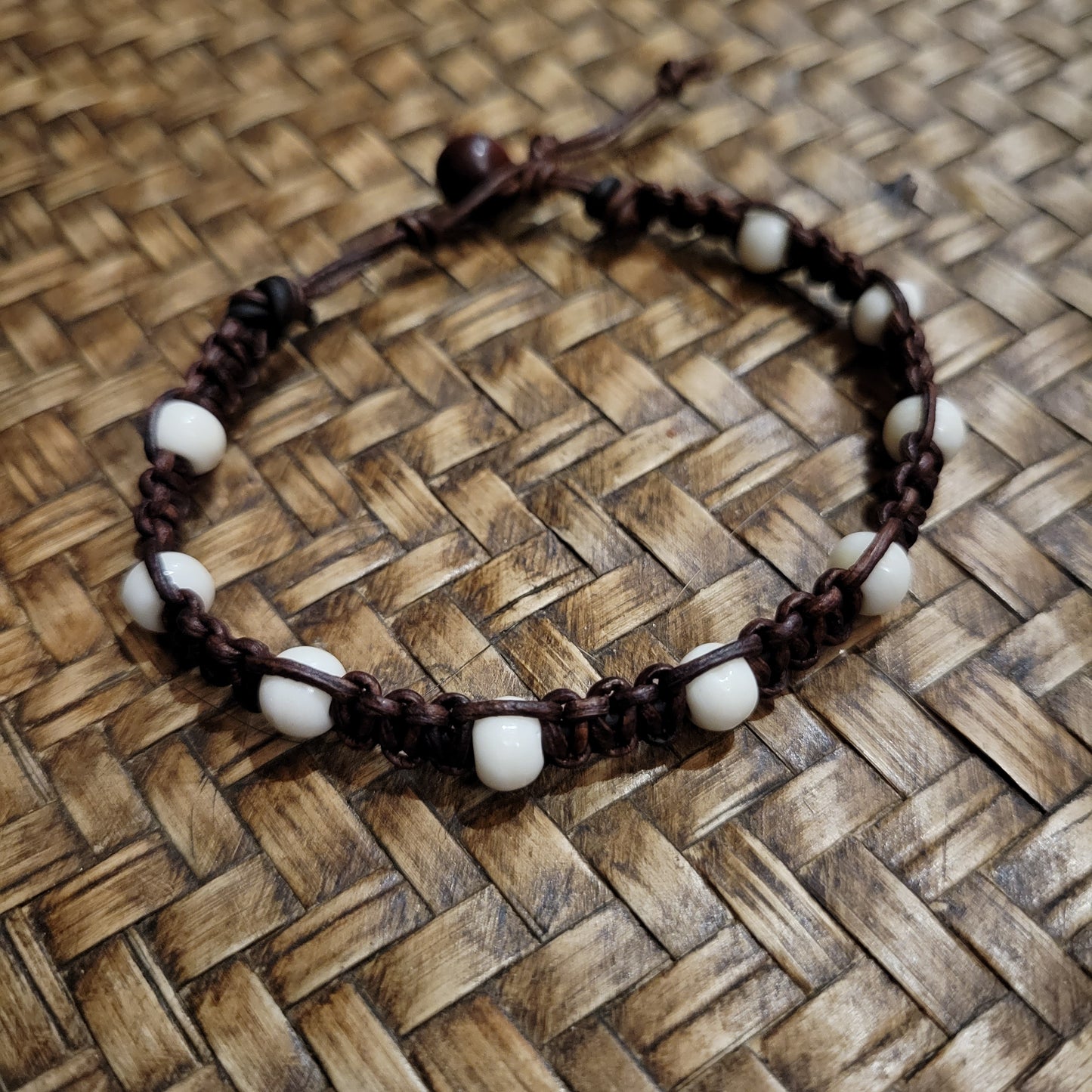 Bone Bead and Woven Leather Bracelet