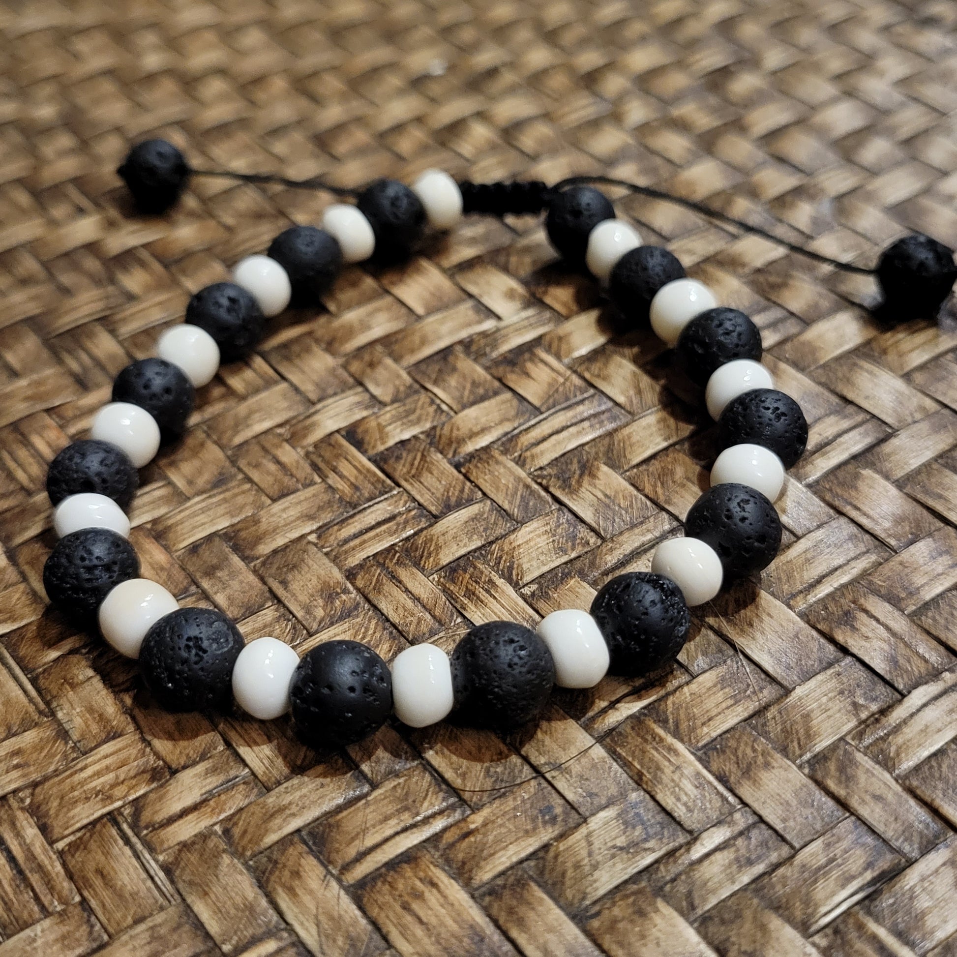 Bone Bead and Lava Rock Bracelet