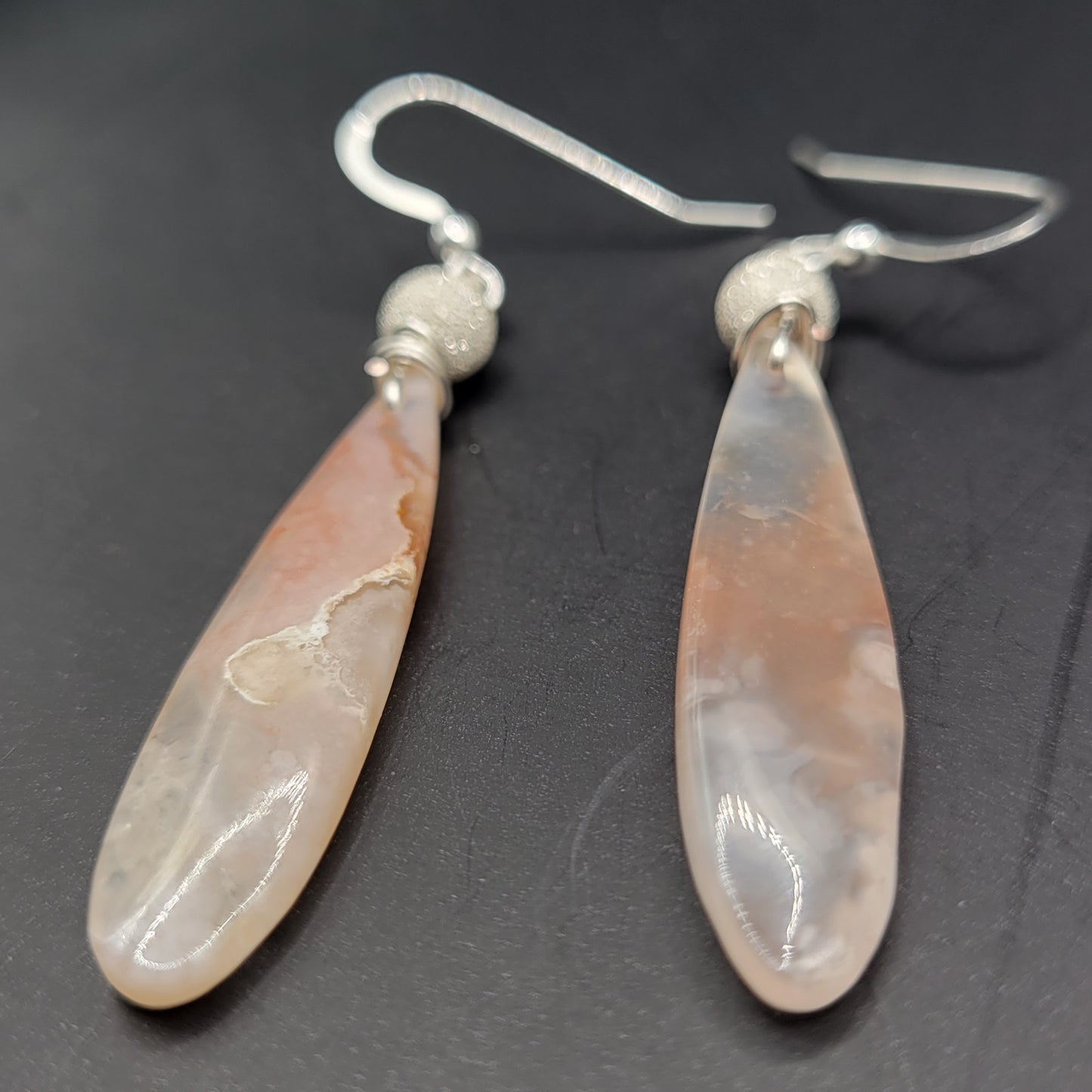 Cherry Blossom Agate and Silver Sparkle Drop Earrings