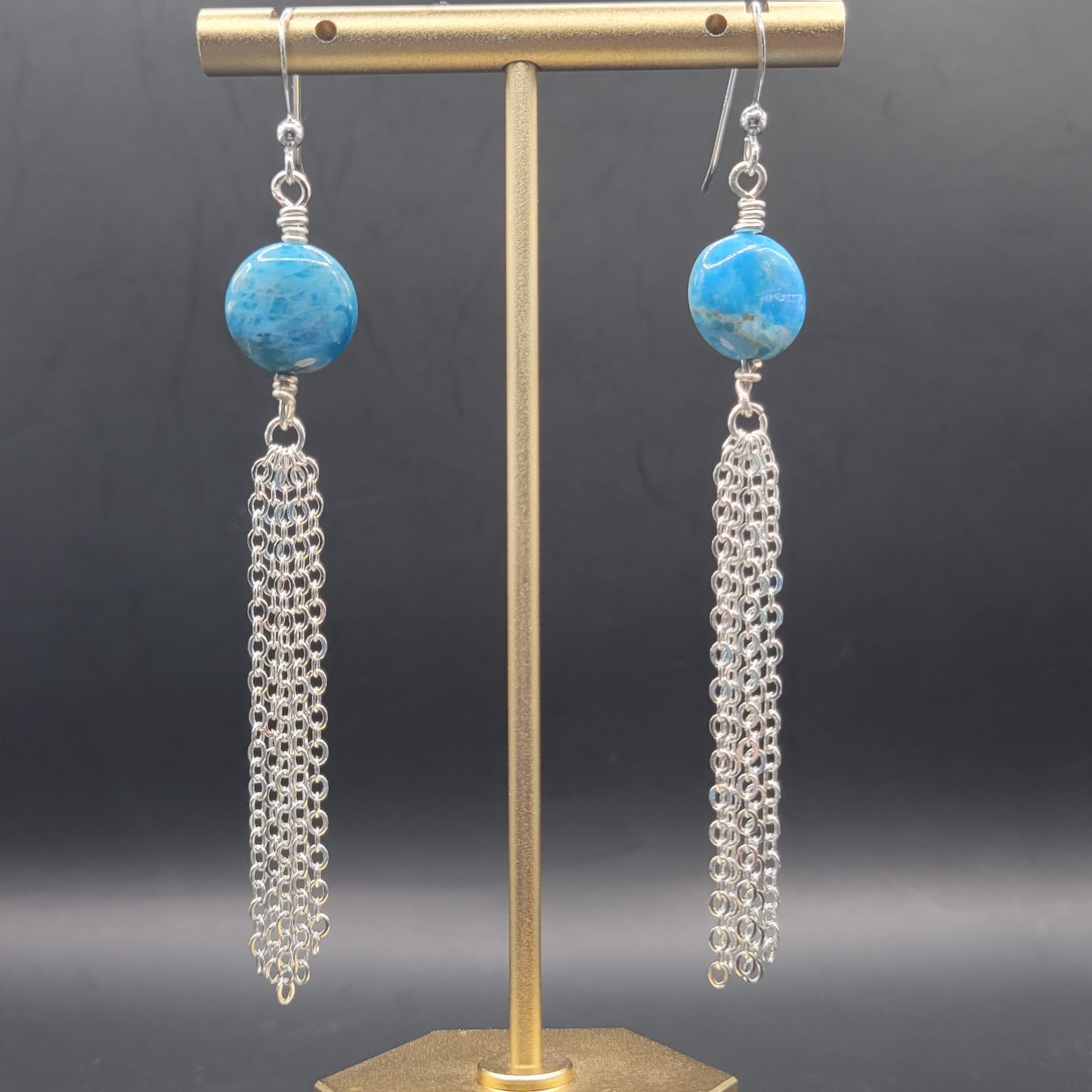 Apatite Silver Tassel Earrings