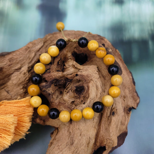 Bumblebee - Yellow Mookaite and Onyx Bracelet