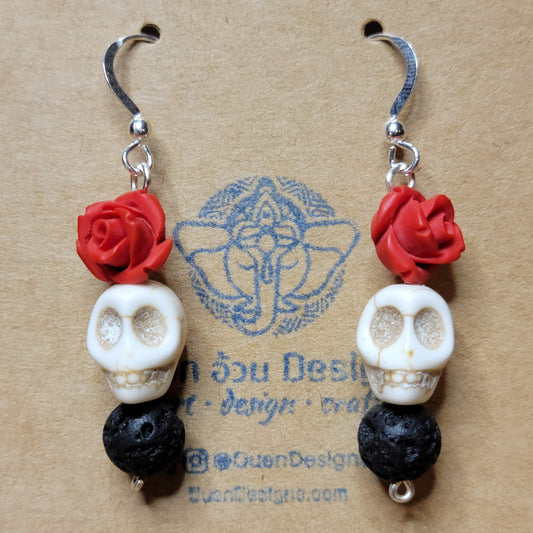 Skull and Rose Earrings