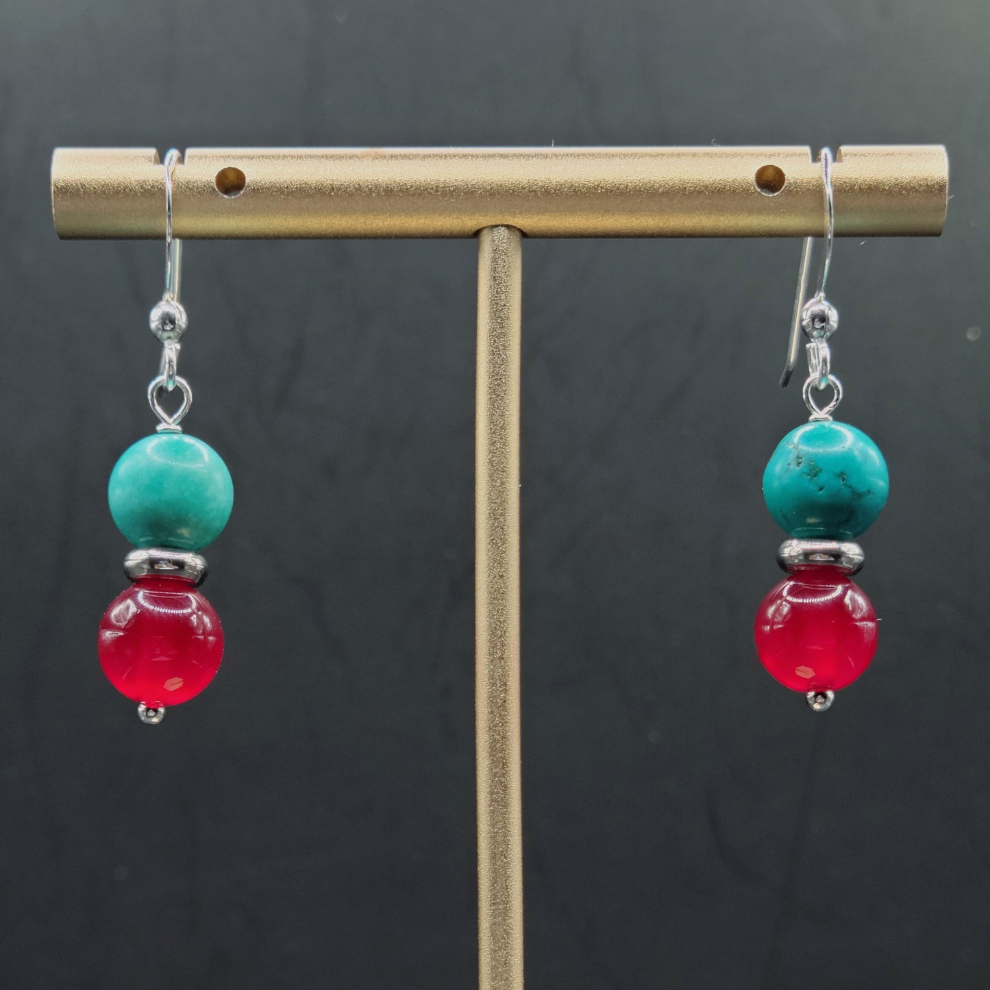 Red Jade and Turquoise Drop Earrings