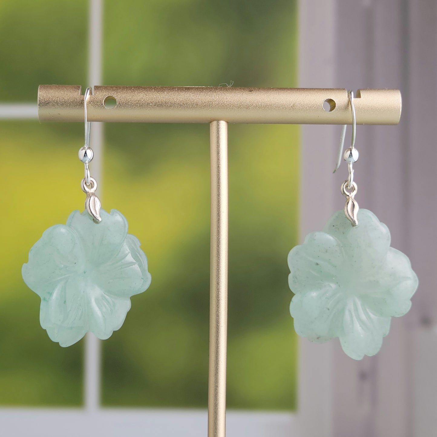 Carved Green Aventurine Flower Drop Earrings